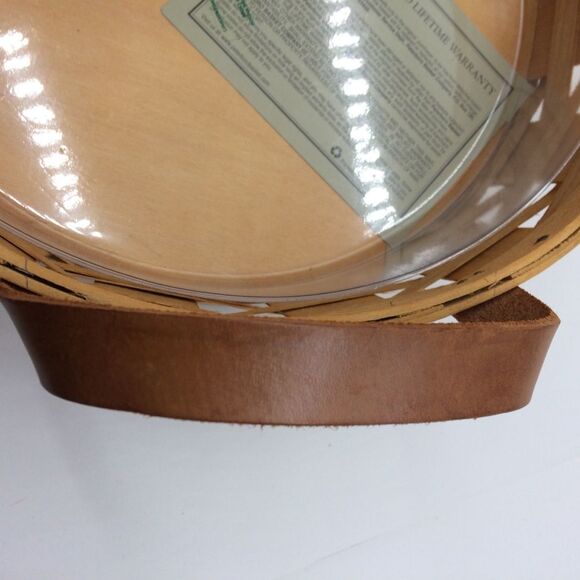 Peterboro Woven Wooden Round Basket w/Leather Handles Plastic Insert for Serving - Picture 11 of 12